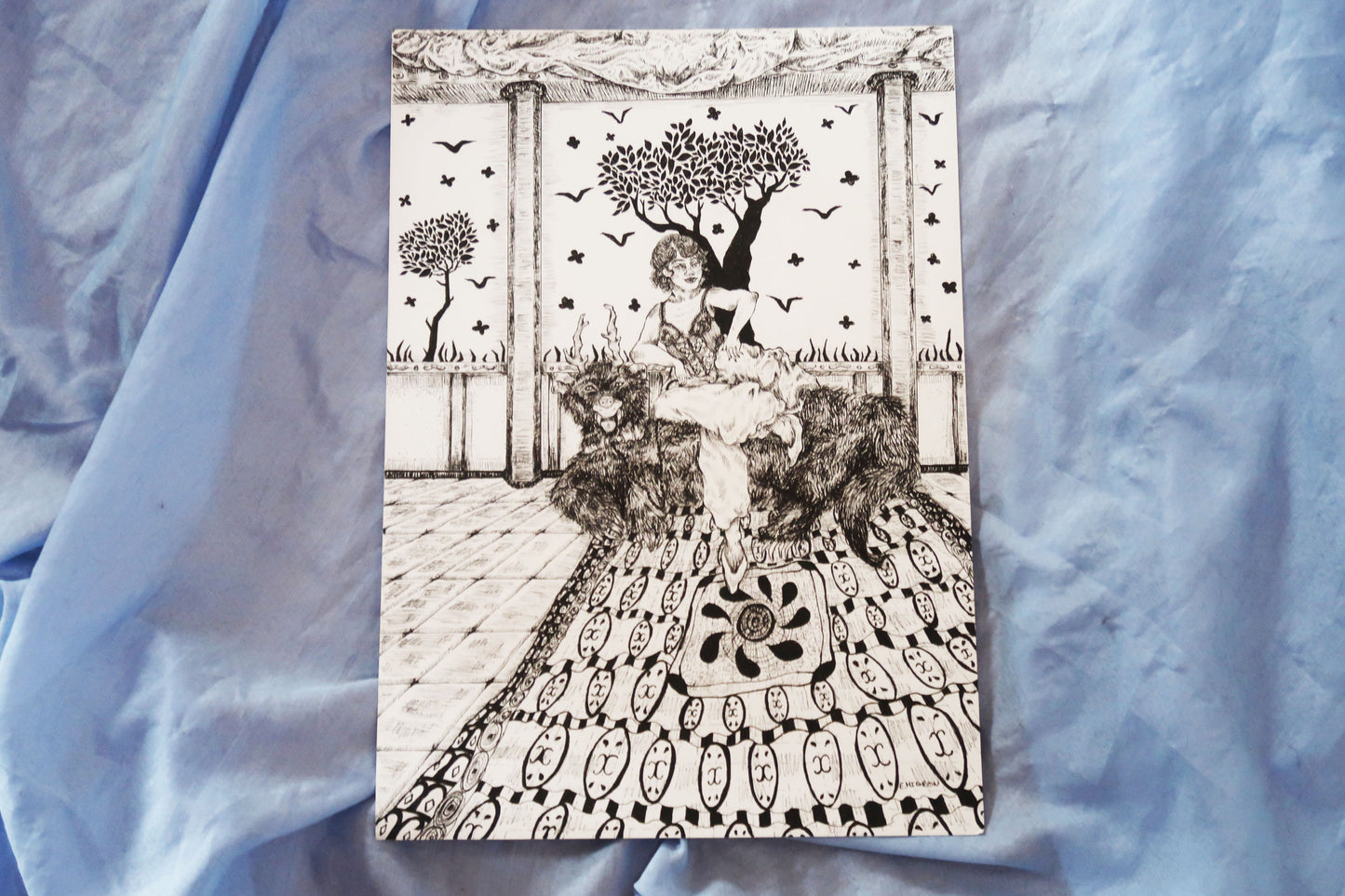 "La dompteuse de bête féroce" illustration aux stylos format A3
