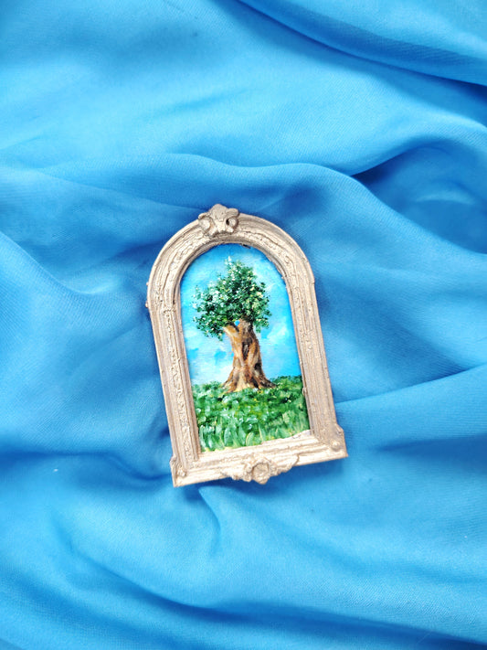 Huile sur bois miniature "L'arbre"