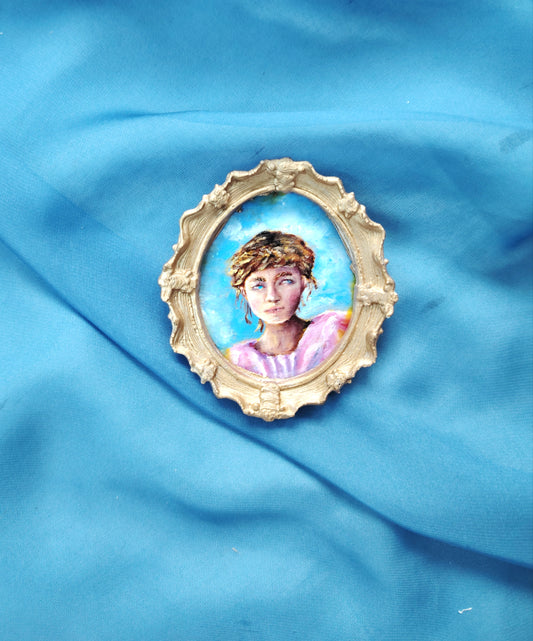 Portrait huile sur bois miniature "Un rêve"
