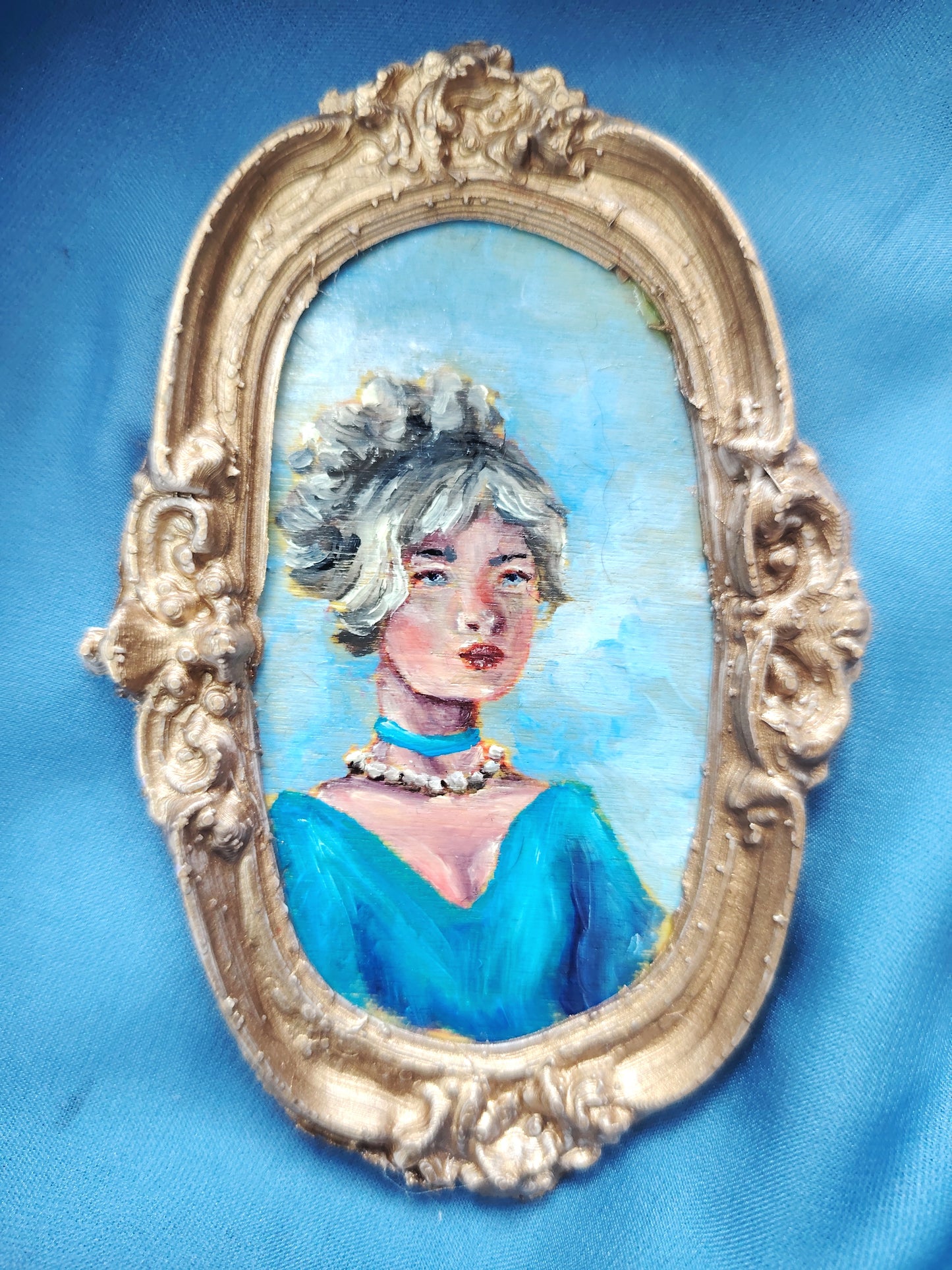 Huile sur bois miniature "Le calme avant la tempête"
