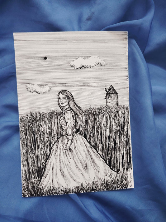 Illustration originale en A5 "Le champ de blés"