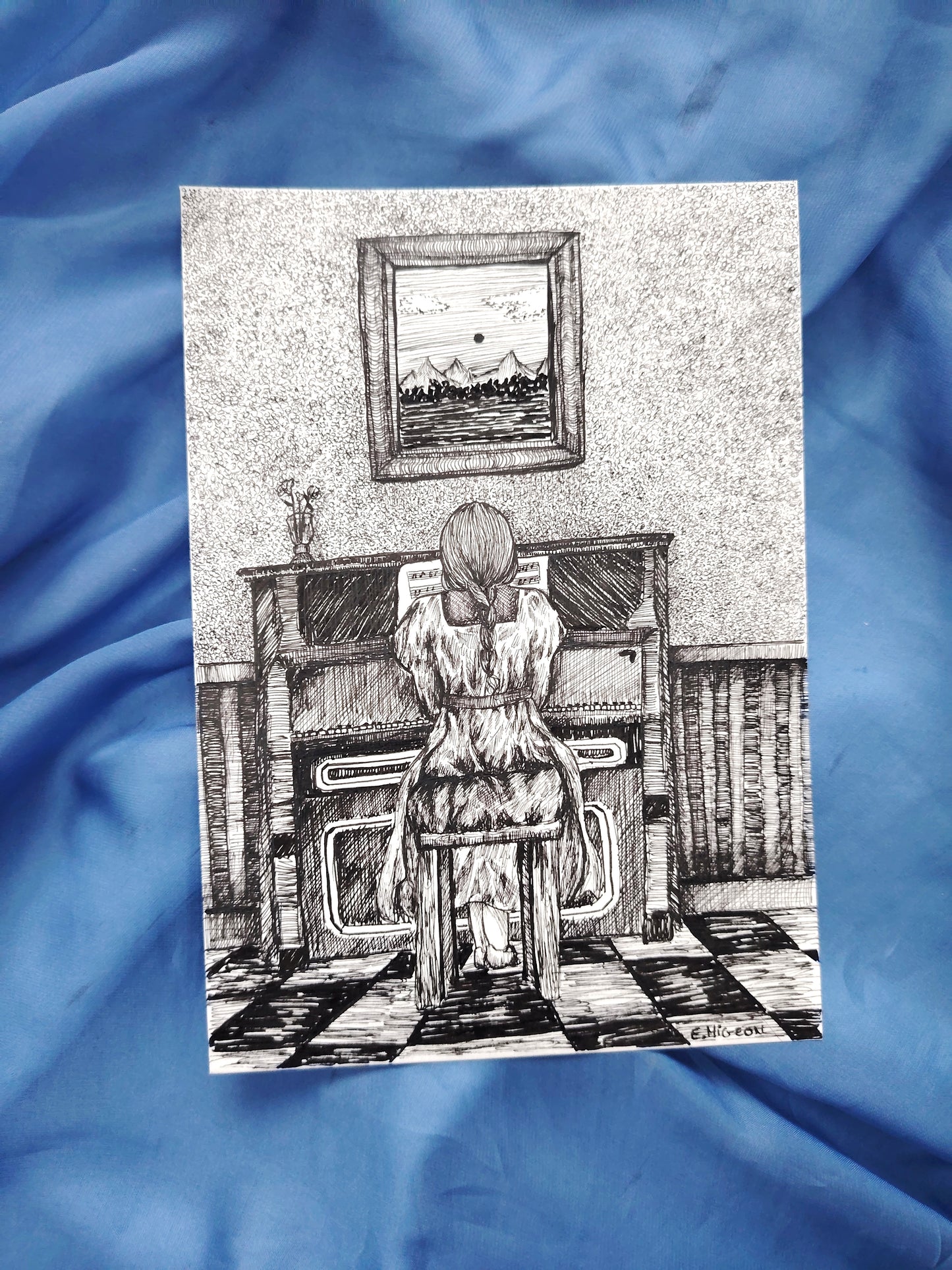 Illustration originale en A5 "La pianiste"