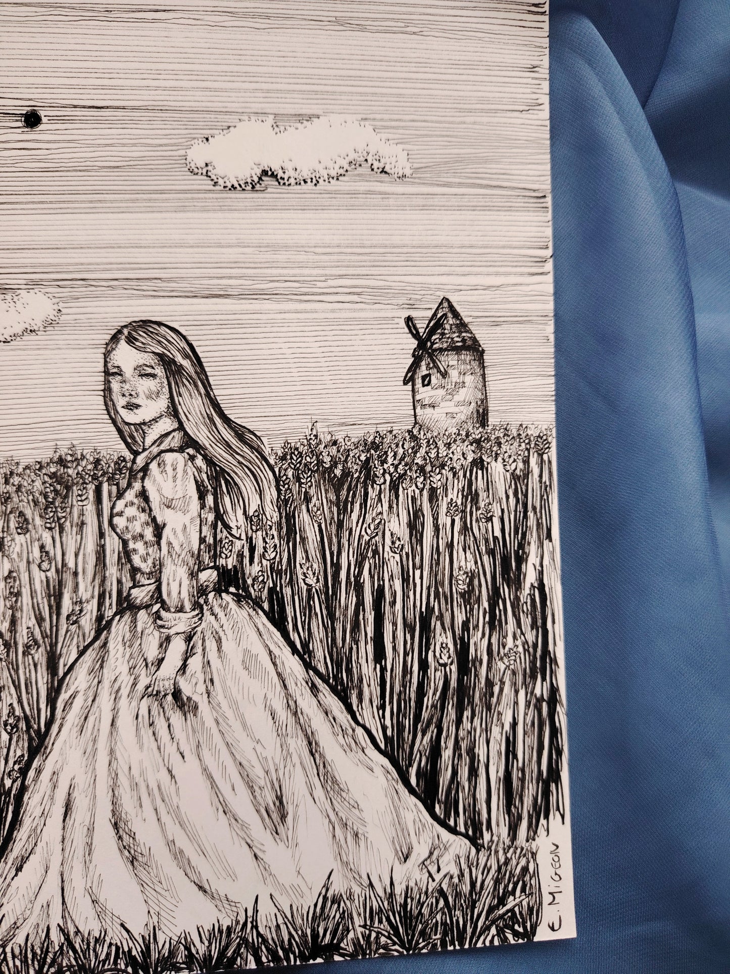 Illustration originale en A5 "Le champ de blés"