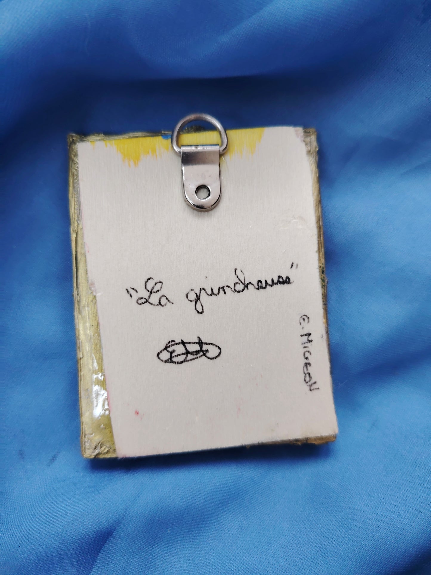 Huile sur bois miniature "La grincheuse"