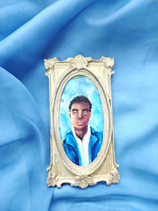 Huile sur bois miniature "Le sérieux"