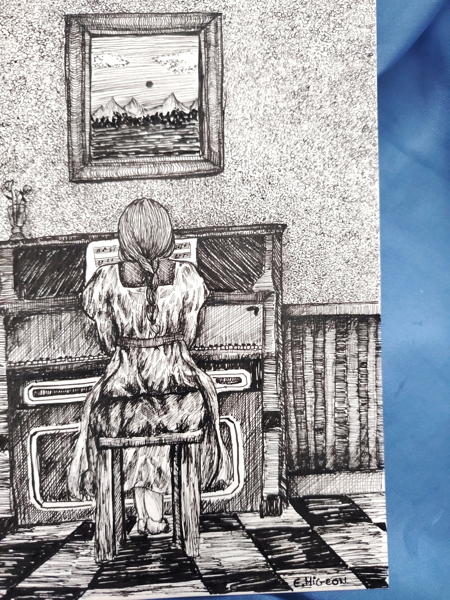 Illustration originale en A5 "La pianiste"
